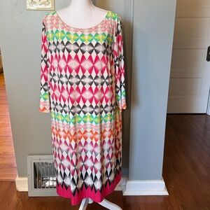 Eliza J stretchy Geometric print Boatneck Midi Dress Women's 22W. 3/4 sleeves.